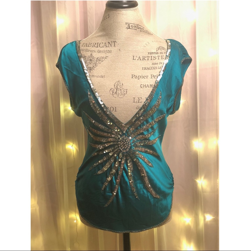 Marciano small teal and silver sequins blouse